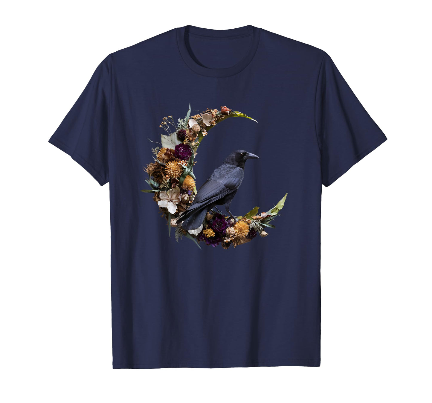 Gothic Crow Floral Moon Raven Goth Flowers Bird T-Shirt