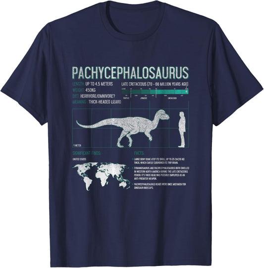 Dinosaur Fact T Shirts Adult Dinosaur Shirt Boys Girls - Pachycephalosaurus T-Shirt Blue Classic Fit Crew Neck Short Sleeve