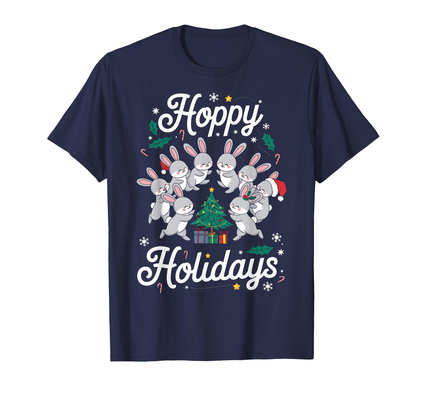 Hoppy Holidays Bunny Christmas Cute Rabbit Pajama Family T-Shirt