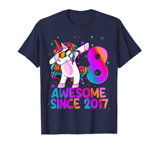 Dabbing Unicorn 8 Year Old 8th Birthday Girl Unicorn Party T-Shirt