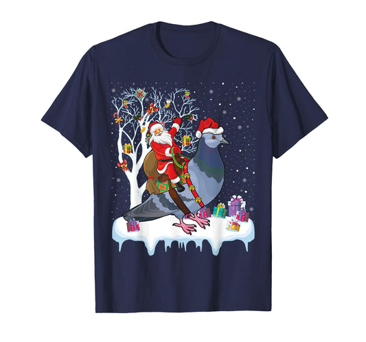 Pigeon Bird Lover Xmas Gift Santa Riding Pigeon Christmas T-Shirt