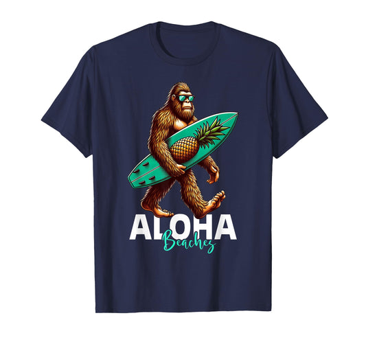 Kids Mens Bigfoot Surfing Hawaiian Beach Funny Sasquatch T-Shirt