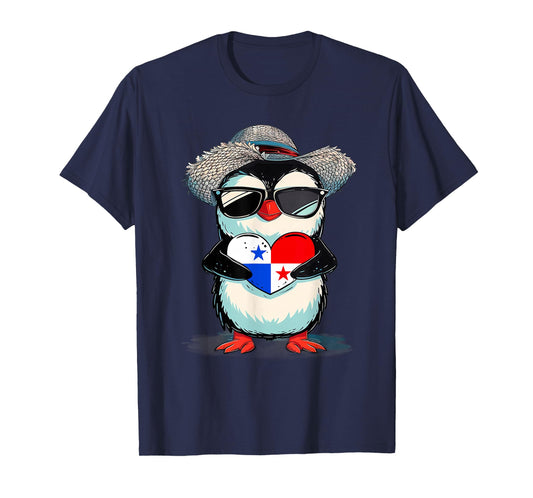 Panama Cute Penguin Heart Panamanian Roots Panamanian Flag T-Shirt