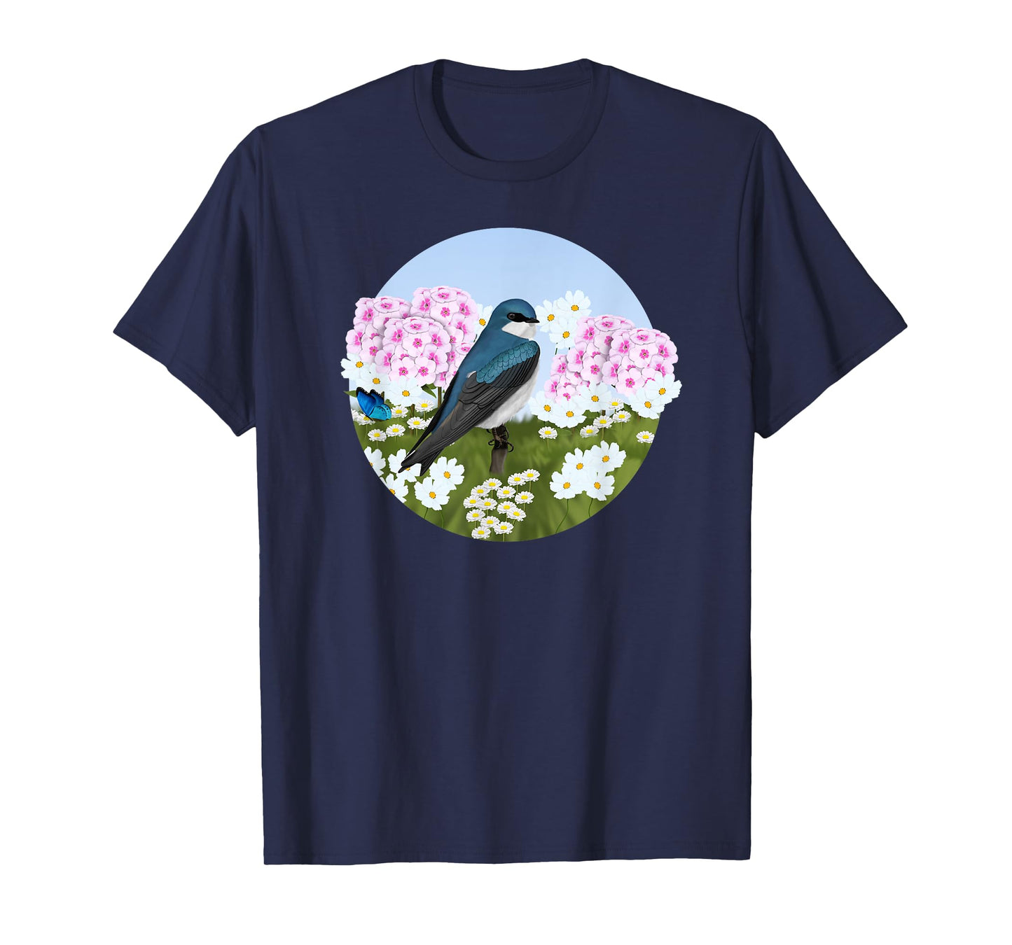 Tree Swallow Summer Flowers Birder Bird Watching Biologist T-Shirt for Men Women Kids