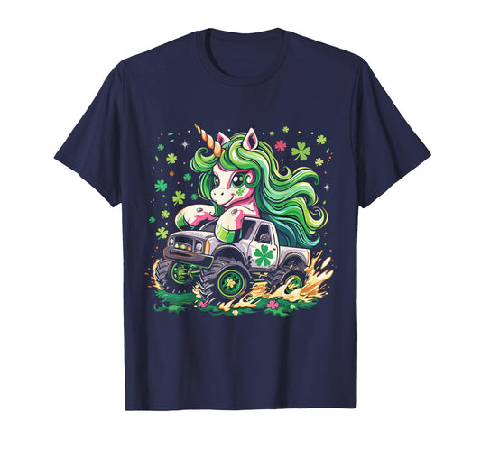Funny Unicorn Riding Monster Truck Irish St Patricks Day T-Shirt