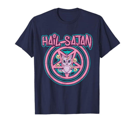Hail Satan Death Metal Unicorn - Black Dark Rock Death Metal T-Shirt