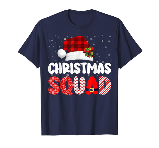 Christmas Squad Family Group Matching Red Plaid Santa T-Shirt