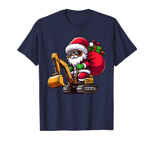 Christmas Santa Claus Driving Excavator Construction Pajama T-Shirt