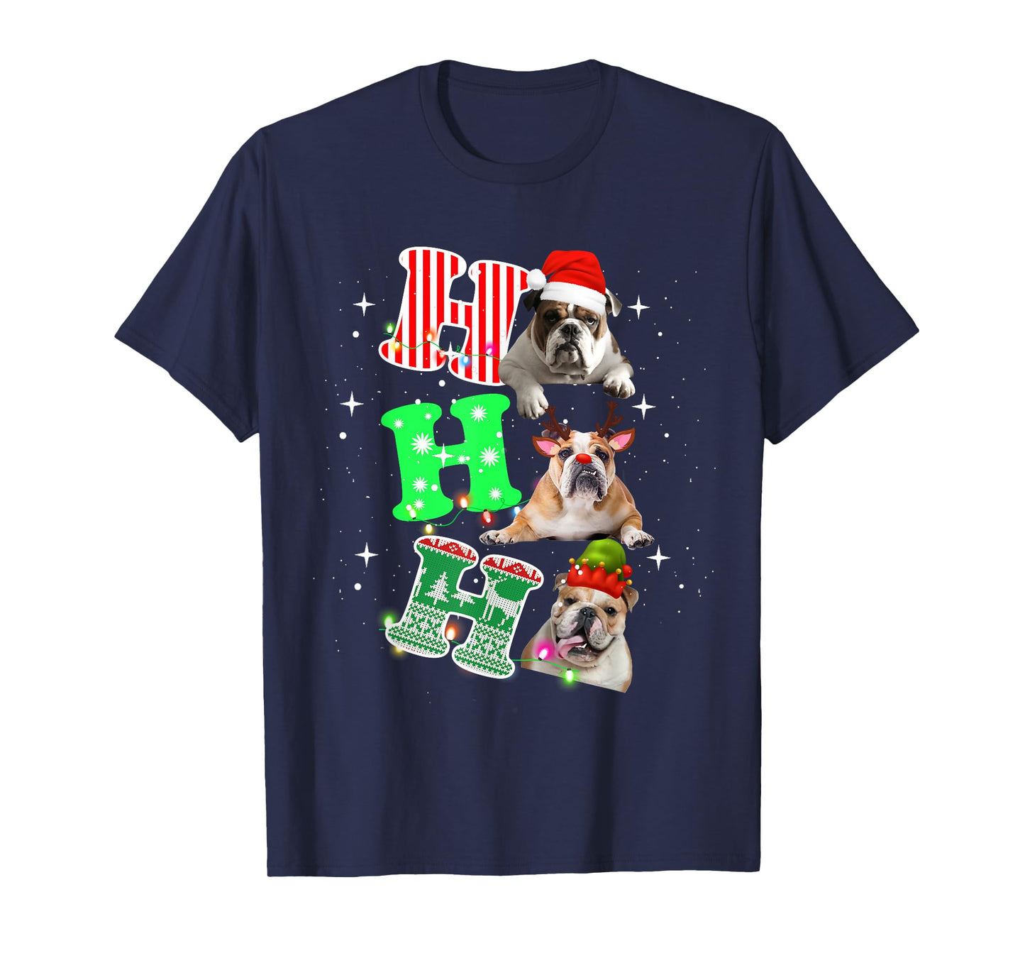 Ho Ho Ho English Bulldog Santa reindeer Christmas Men Women Kids T-Shirt