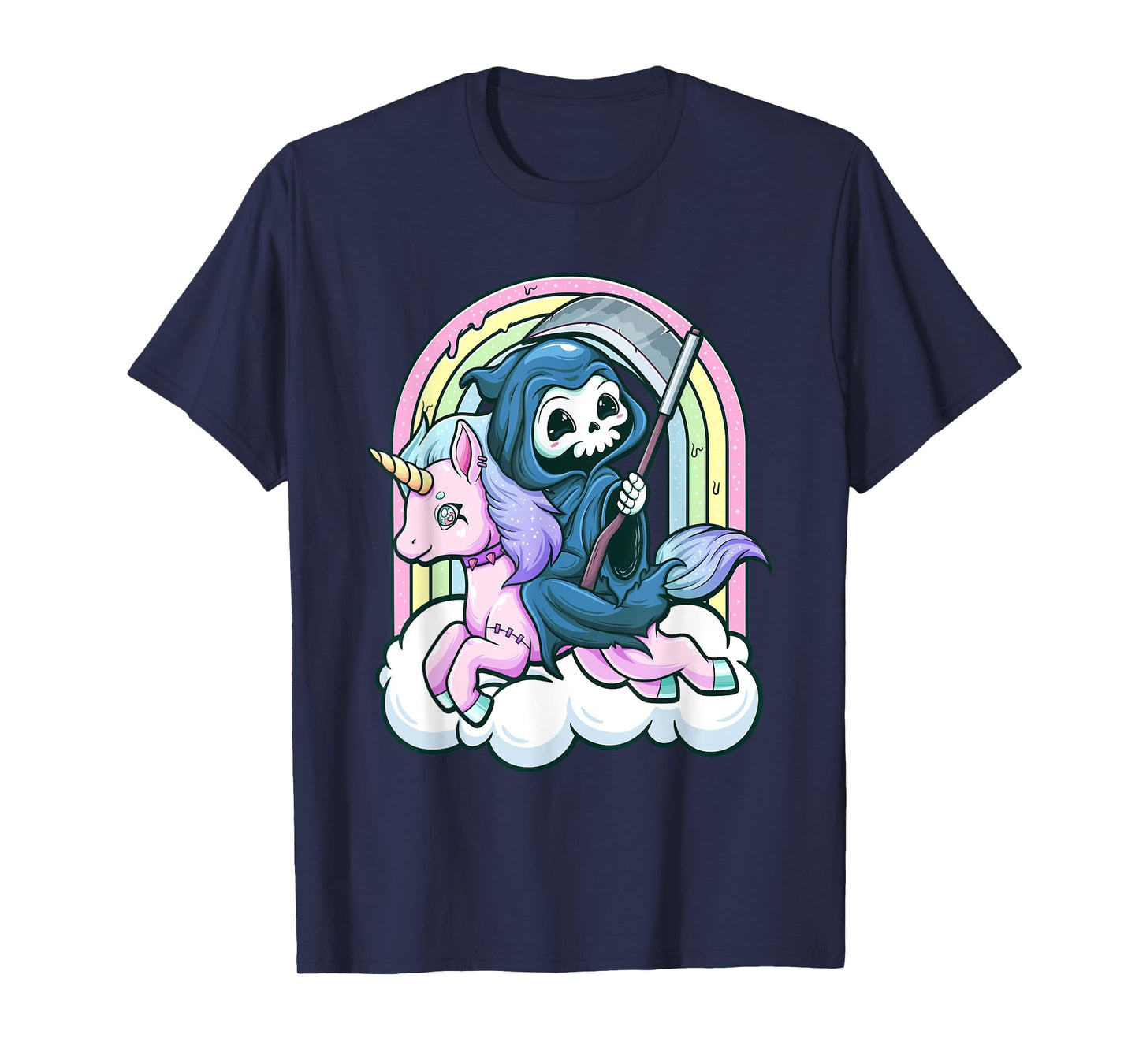 Kawaii Pastel Goth Cute Creepy Unicorn Grim Reaper T-Shirt