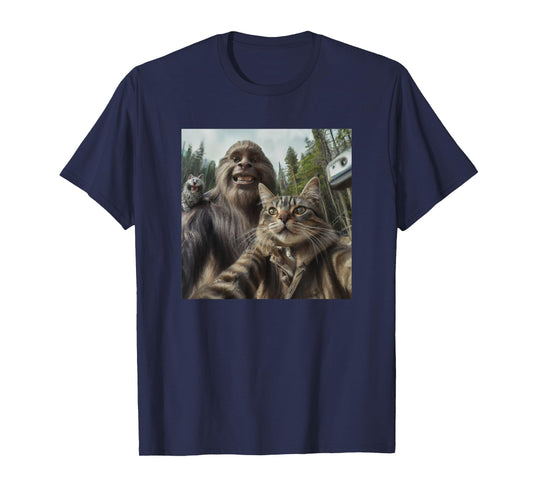 Cat Bigfoot Sasquatch Selfie Photo Funny Retro Classic Humor T-Shirt