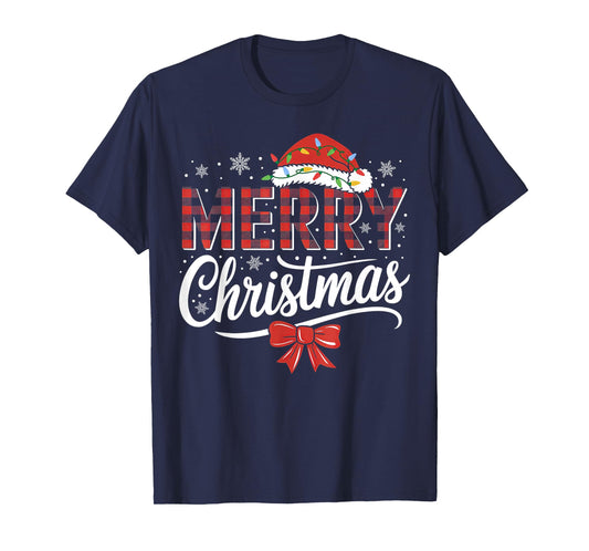 Merry Christmas Lights Red Santa Hat Xmas Family Men Women T-Shirt