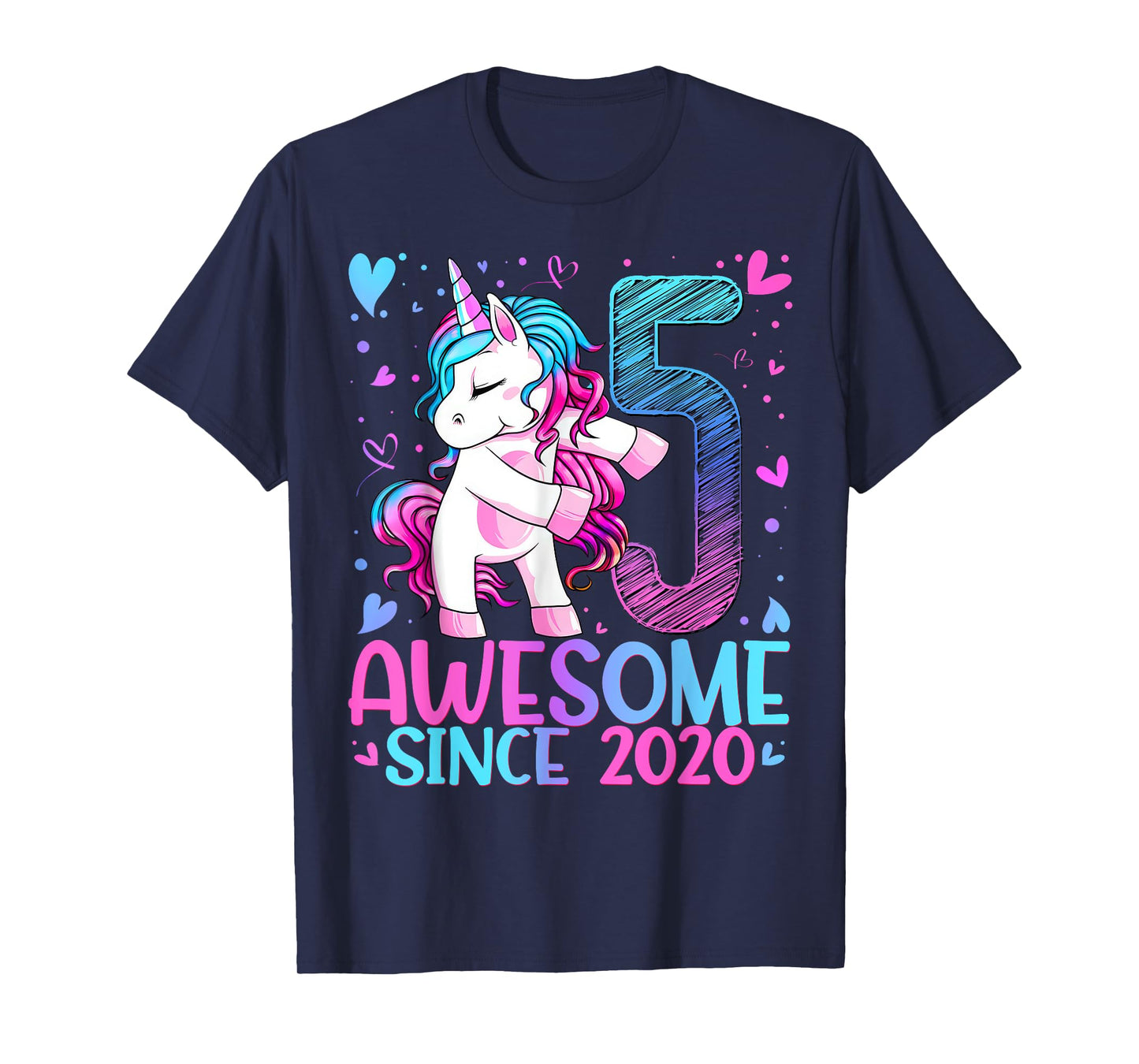 5th Birthday Unicorn Awesome Since 2020 Birthday Girl Party T-Shirt
