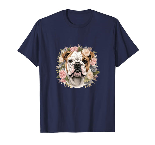 Floral English Bulldog Pastel Flower Border T-Shirt
