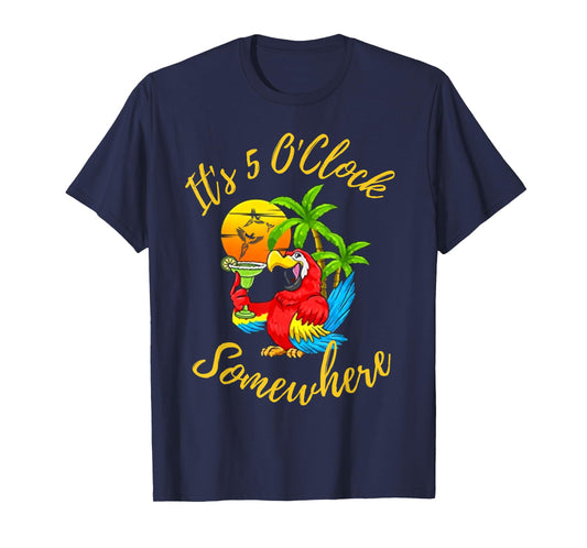 Beach Vacation Drinking It's 5 O'Clock Somewhere Parrots Men Women T-Shirt