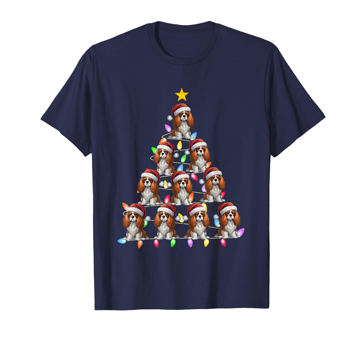 Christmas Tree Light Santa Cavalier King Charles Spaniel Dog Men Women Kids T-Shirt