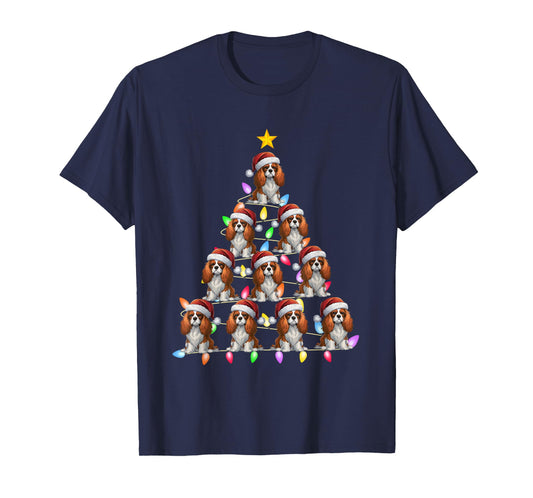 Christmas Tree Light Santa Cavalier King Charles Spaniel Dog Men Women Kids T-Shirt