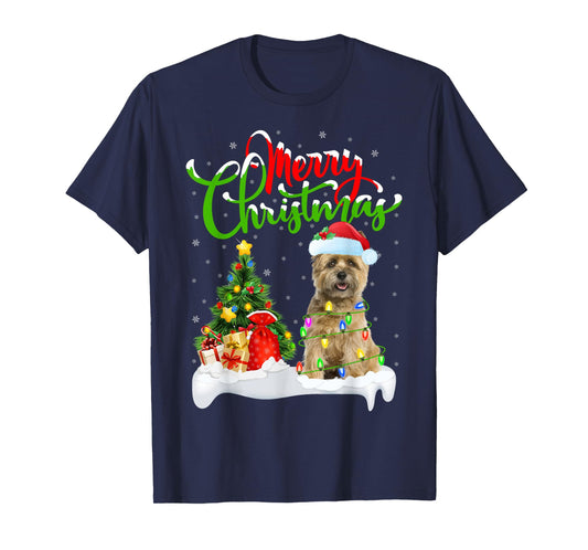 Xmas Tree Lights Santa Hat Cairn Terrier Dog Christmas T-Shirt for Men Women Kids