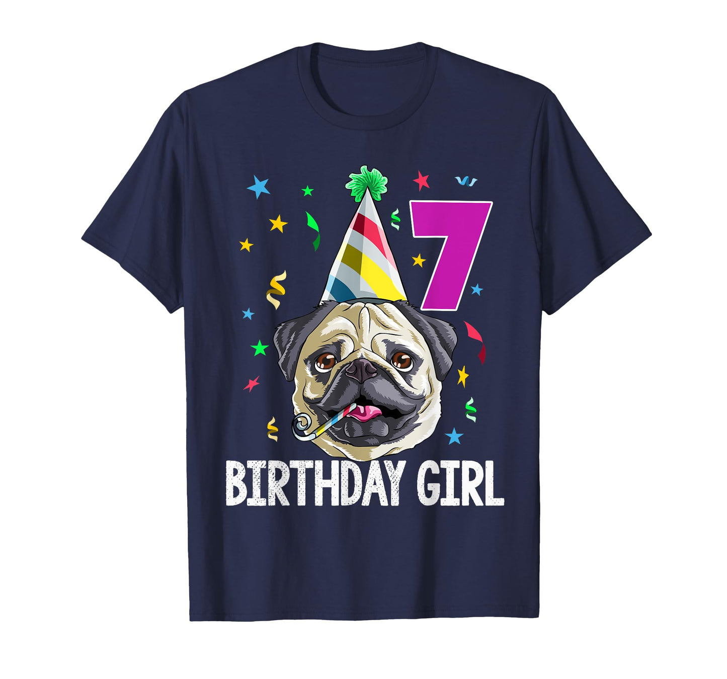 Pug Birthday Girl 7th 7 T Shirt Kids Girls Gift Idea Party T-Shirt