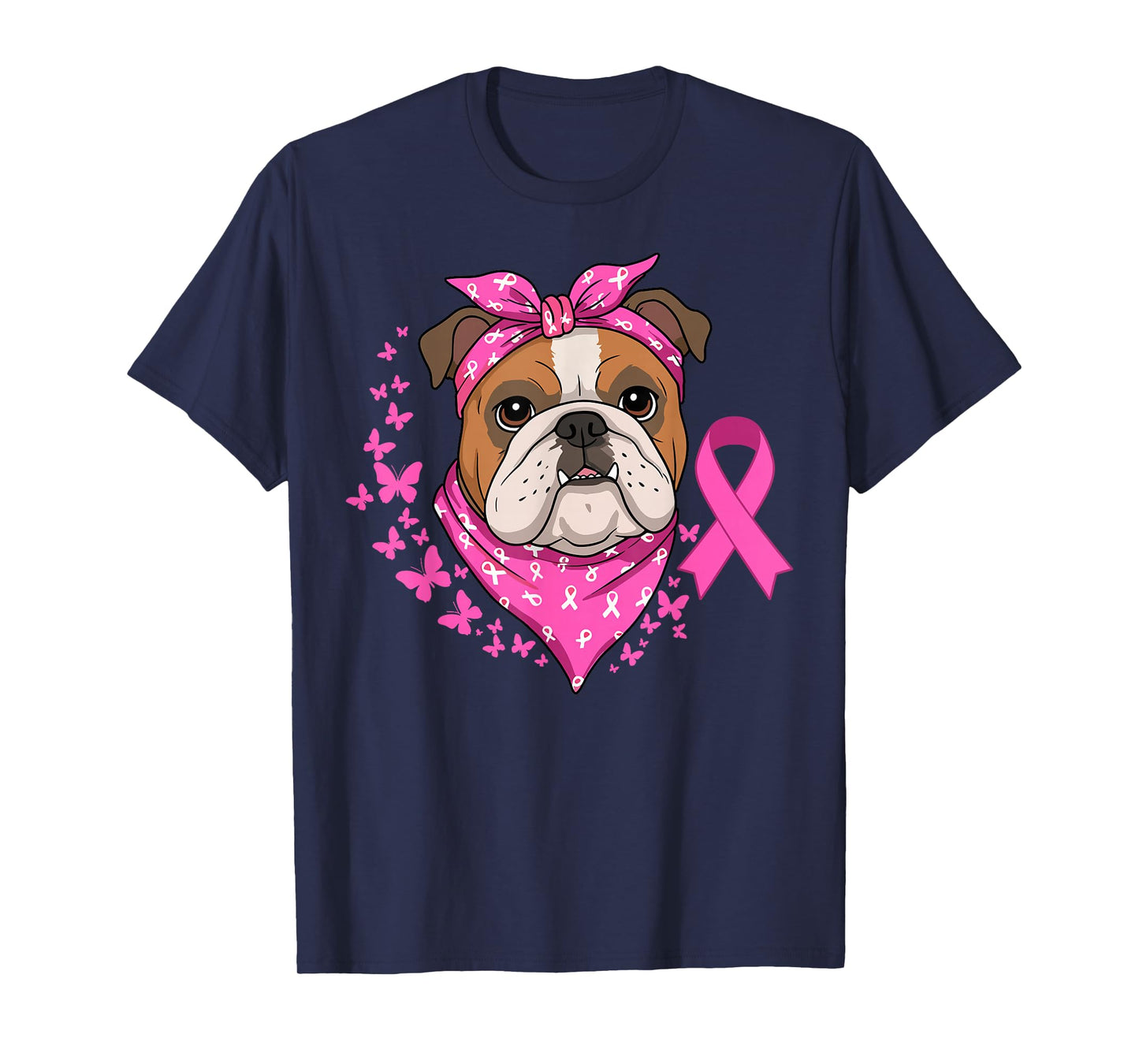 English Bulldog Breast Cancer Ribbon Dog Awareness Month T-Shirt