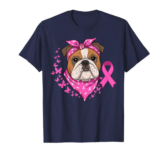 English Bulldog Breast Cancer Ribbon Dog Awareness Month T-Shirt