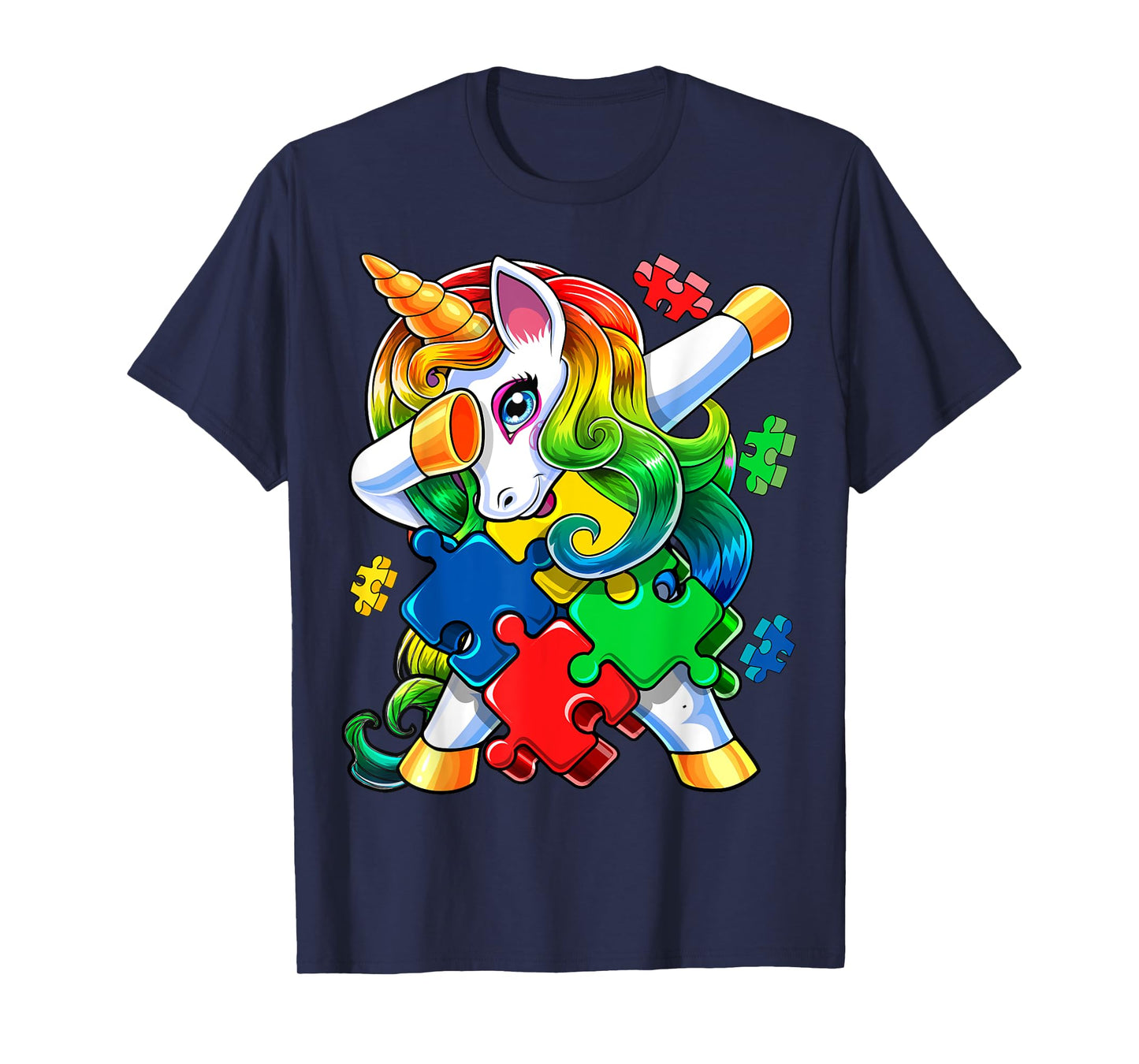 Autism Awareness Dabbing Unicorn Puzzle Piece Gift for Kids T-Shirt