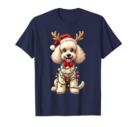 Santa Poodle Reindeer Light Christmas Funny Poodle Pajama T-Shirt