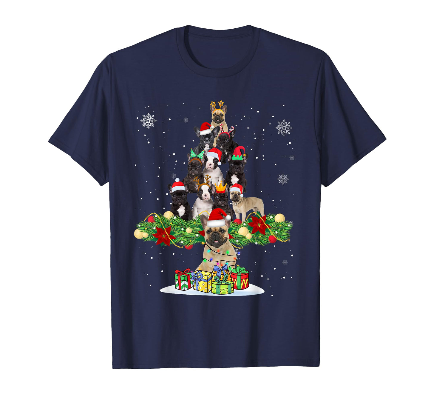 Ugly Sweater Christmas Tree French Bulldog Dog Xmas Lights Men Women Kids T-Shirt