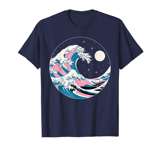 LGBTQ Pride Wave in Japanese Style Under Starry Night Moon T-Shirt