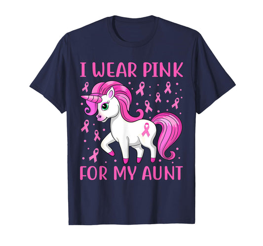 Unicorn Pink Ribbon I Wear Pink For My Aunt Breast Cancer T-Shirt
