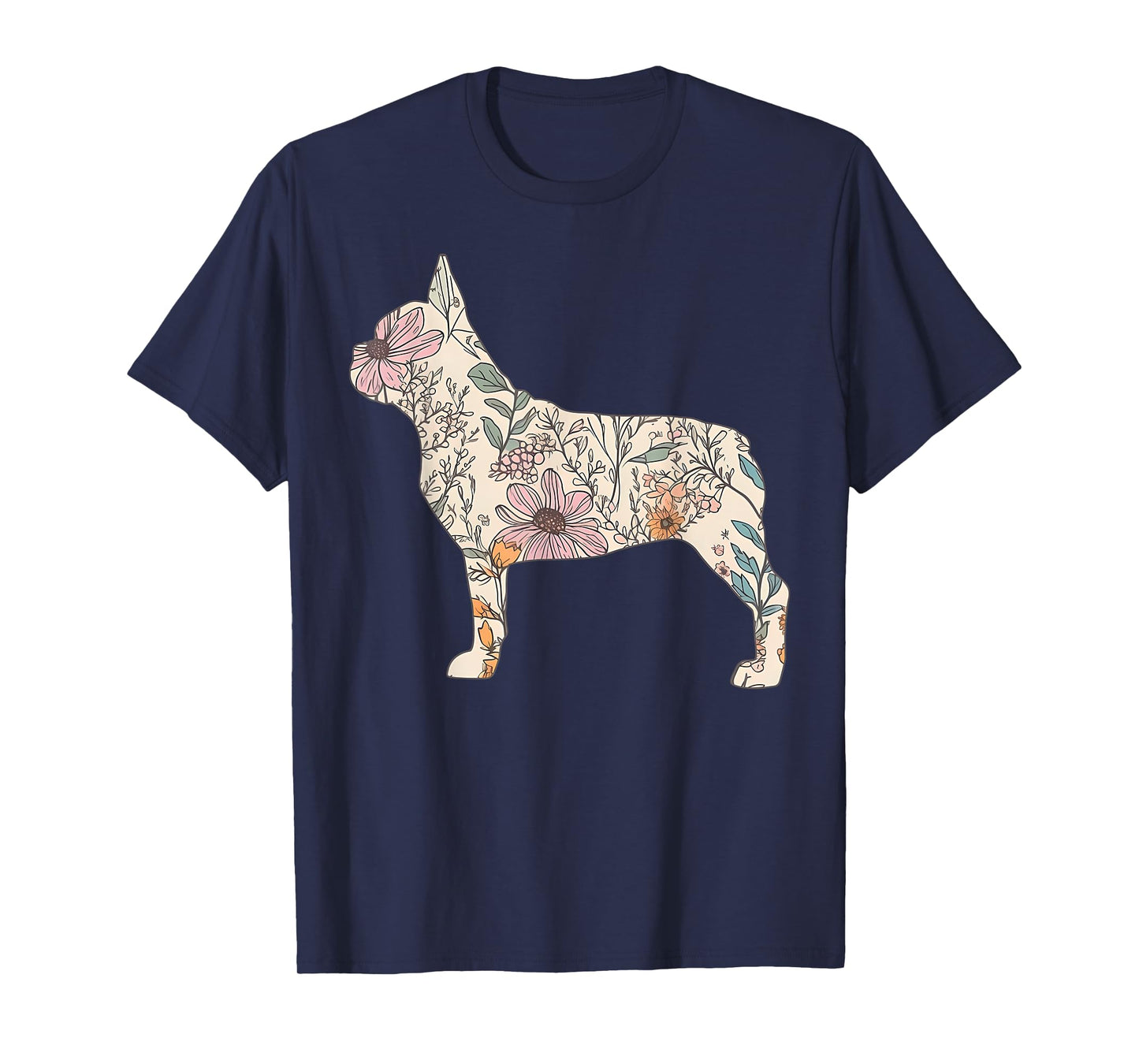 Floral French Dog Silhouette Dog Pet French Bulldog Flower T-Shirt for Men Women