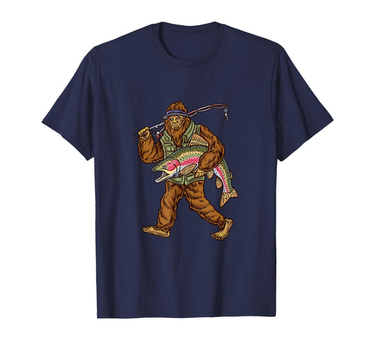 Rainbow Trout River Fishing Bigfoot Hunting Fishermen T-Shirt