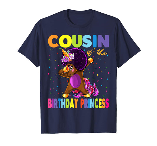Dabbing Unicorn Afro Cousin of the Birthday Princess T-Shirt