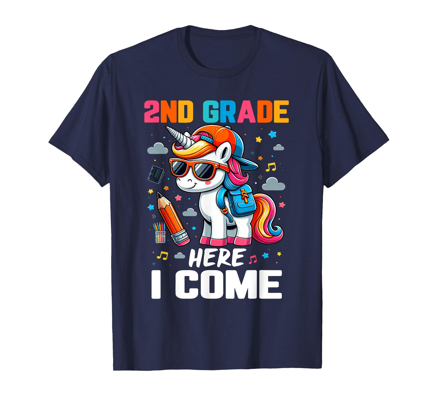 Second Grade Here I Come Unicorn Girls Kids Back To School T-Shirt