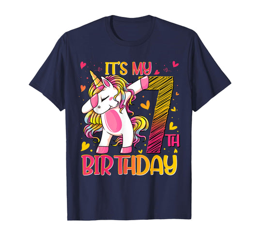 7 Year Old Unicorn Dabbing 7th Birthday Girl Unicorn Party T-Shirt