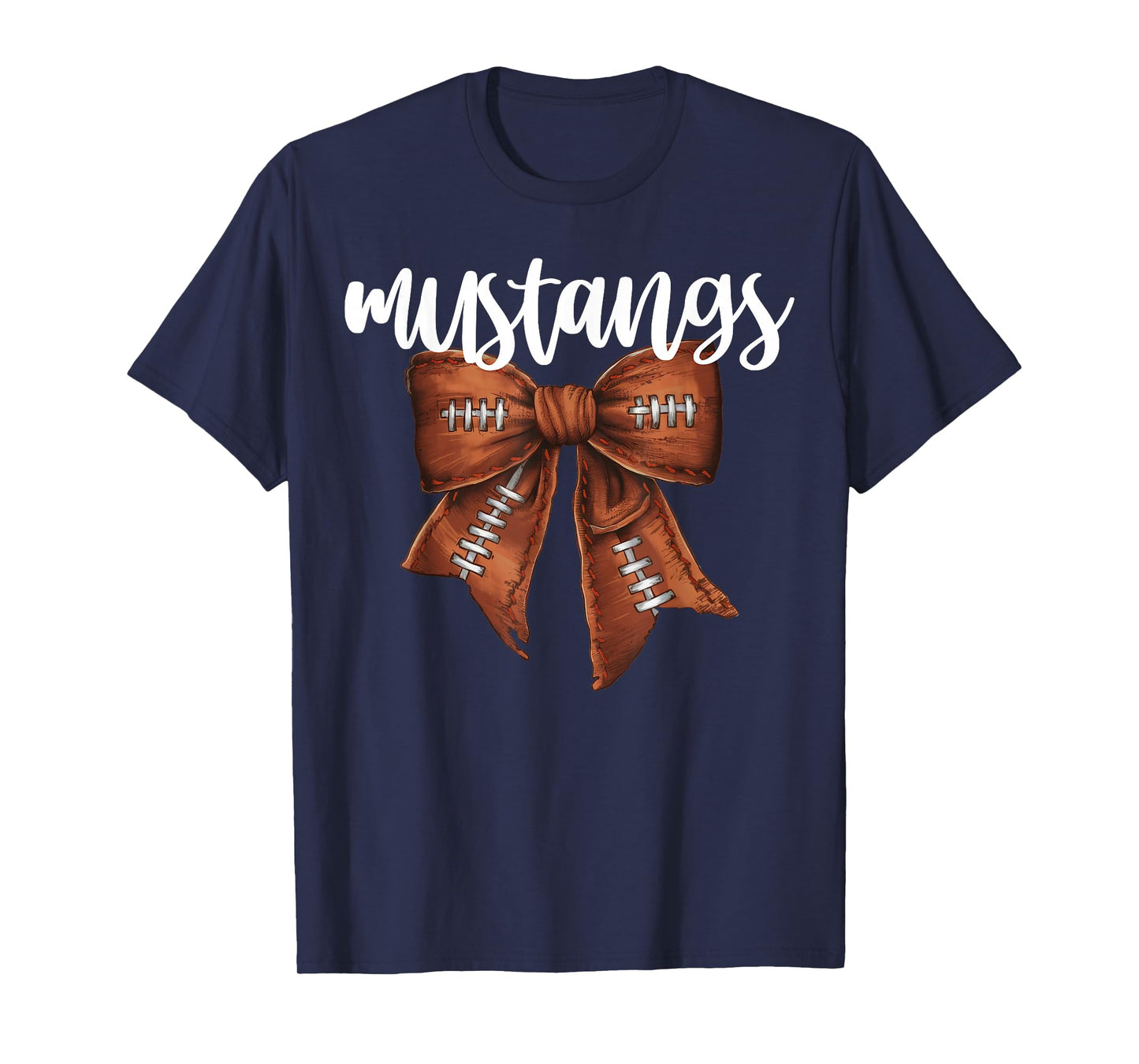 Mustangs Football Bow School Spirit Team Mascot Game Night T-Shirt