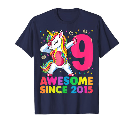 9 Years Old Unicorn Dabbing 9th Birthday Girl Unicorn Party T-Shirt