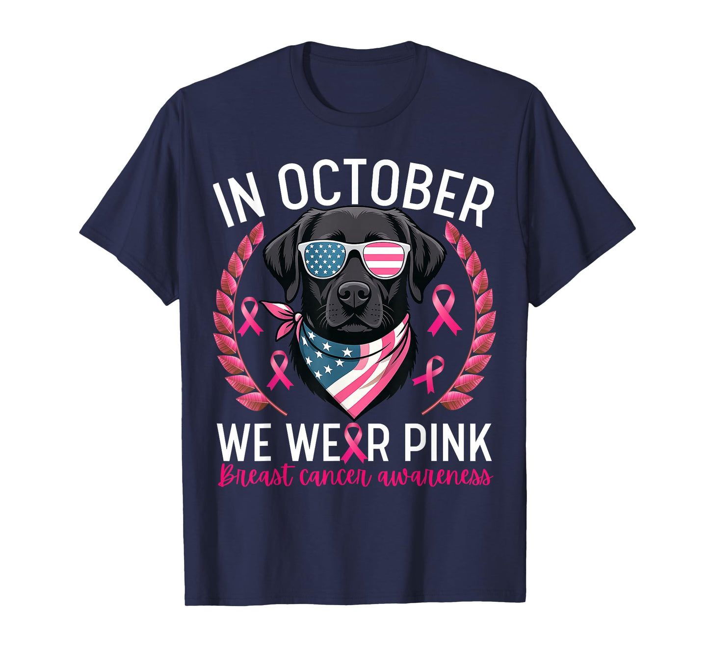 Labrador USA Flag Patriotic Dog Breast Cancer Awareness T-Shirt