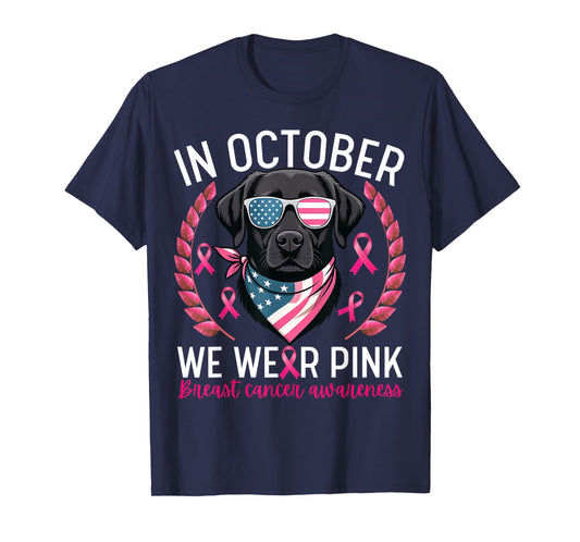 Labrador USA Flag Patriotic Dog Breast Cancer Awareness T-Shirt