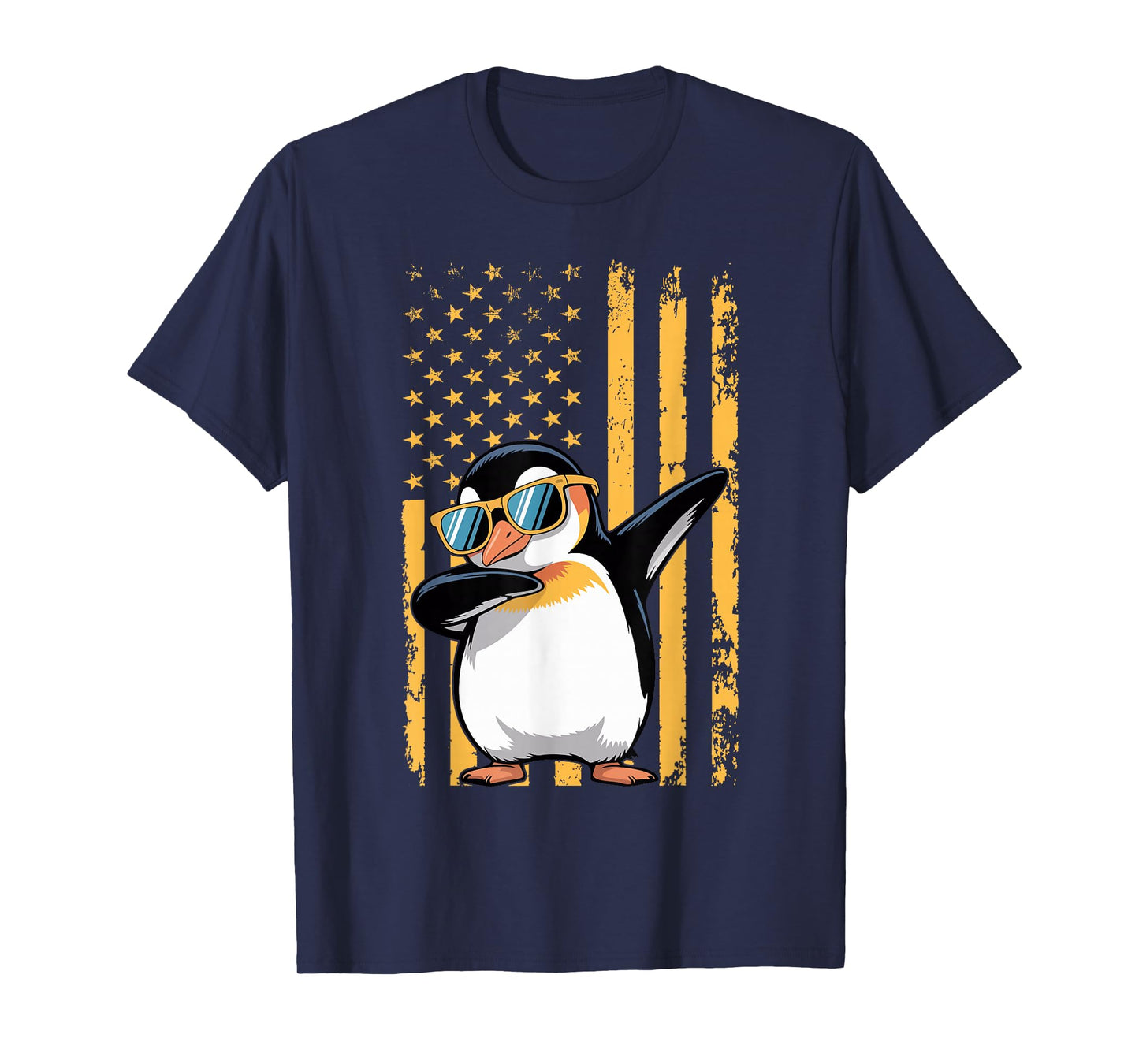 Graphic Penguin Retro American Flag Funny Penguin Lovers T-Shirt
