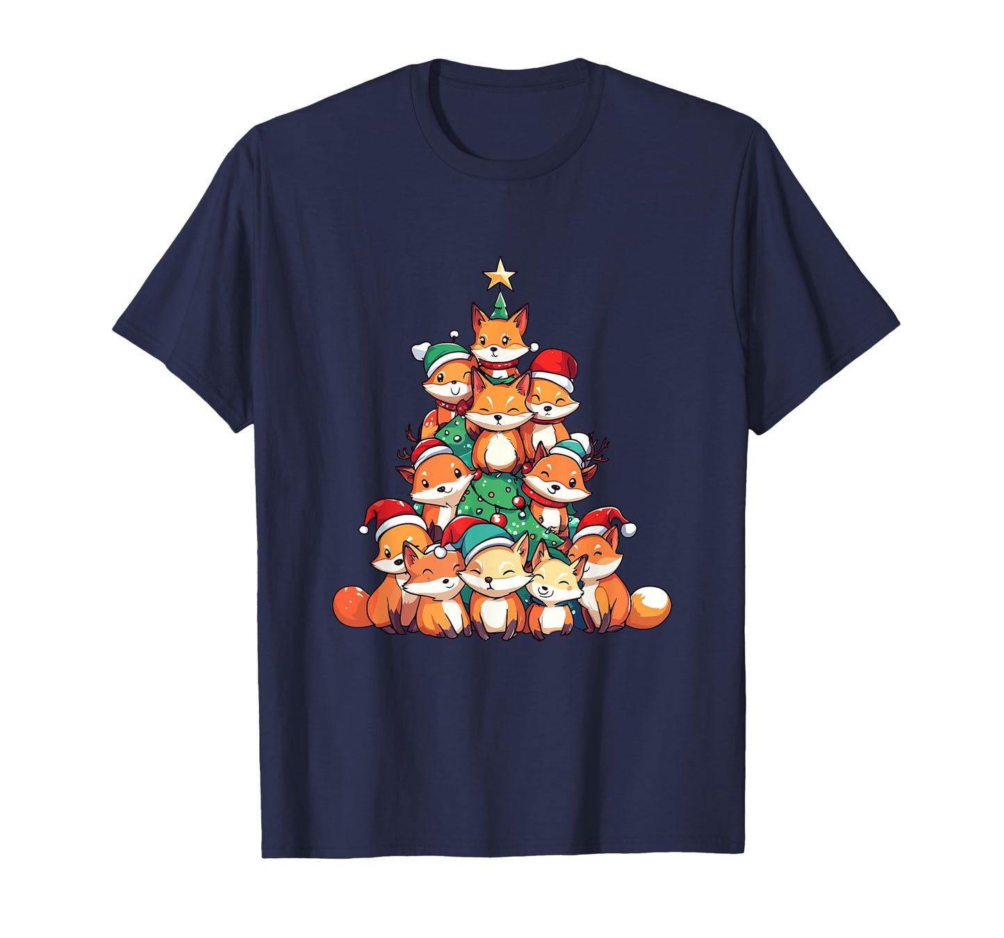 Fox Christmas Tree Xmas Girls Boys Funny Santa T-Shirt