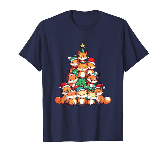 Fox Christmas Tree Xmas Girls Boys Funny Santa T-Shirt