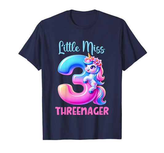 Little Miss Threenager Three 3rd Birthday Girls 3 Years T-Shirt