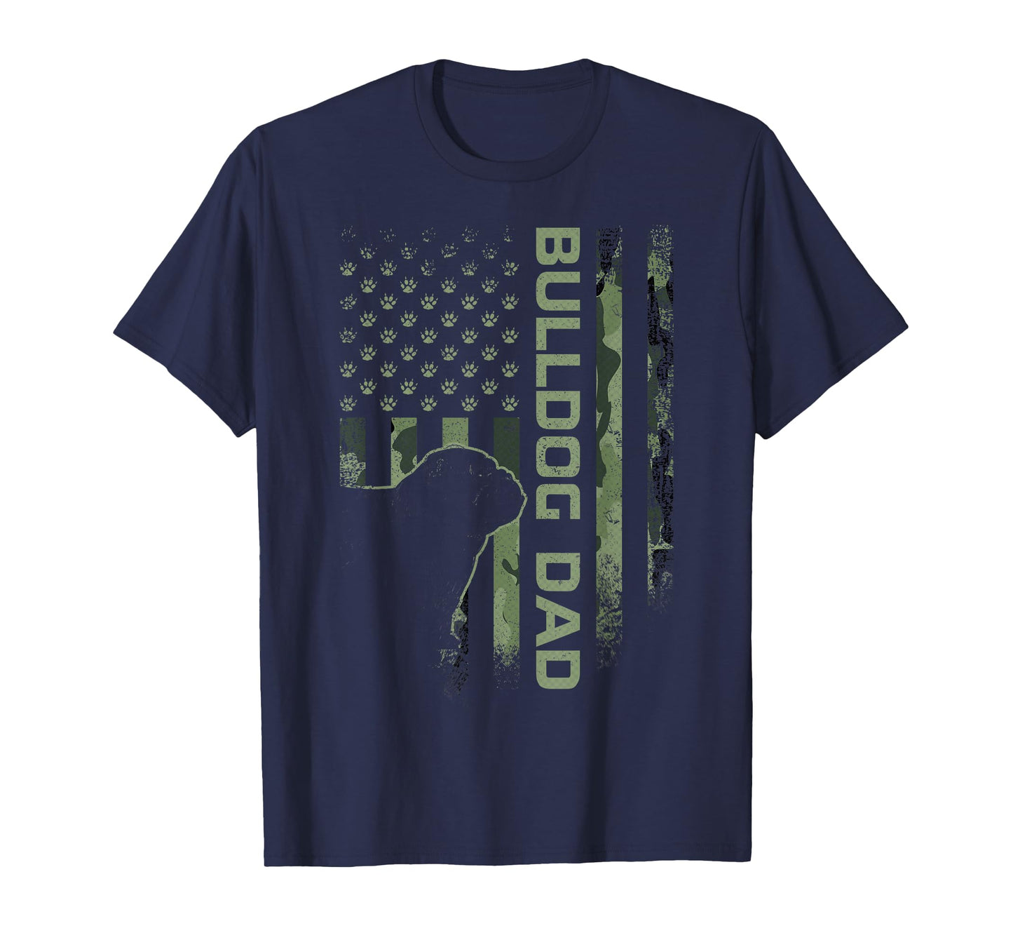 Vintage USA Camo Flag Proud English Bulldog Dad Silhouette T-Shirt for Men Women