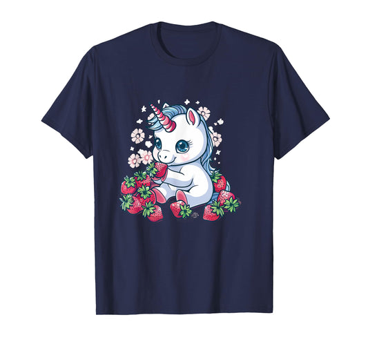 Strawberry Unicorn Cute Floral Strawberries Animal Print T-Shirt