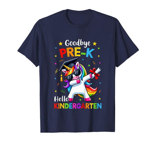 Kids Goodbye Pre-K Hello Kindergarten Graduation Unicorn Girl T-Shirt