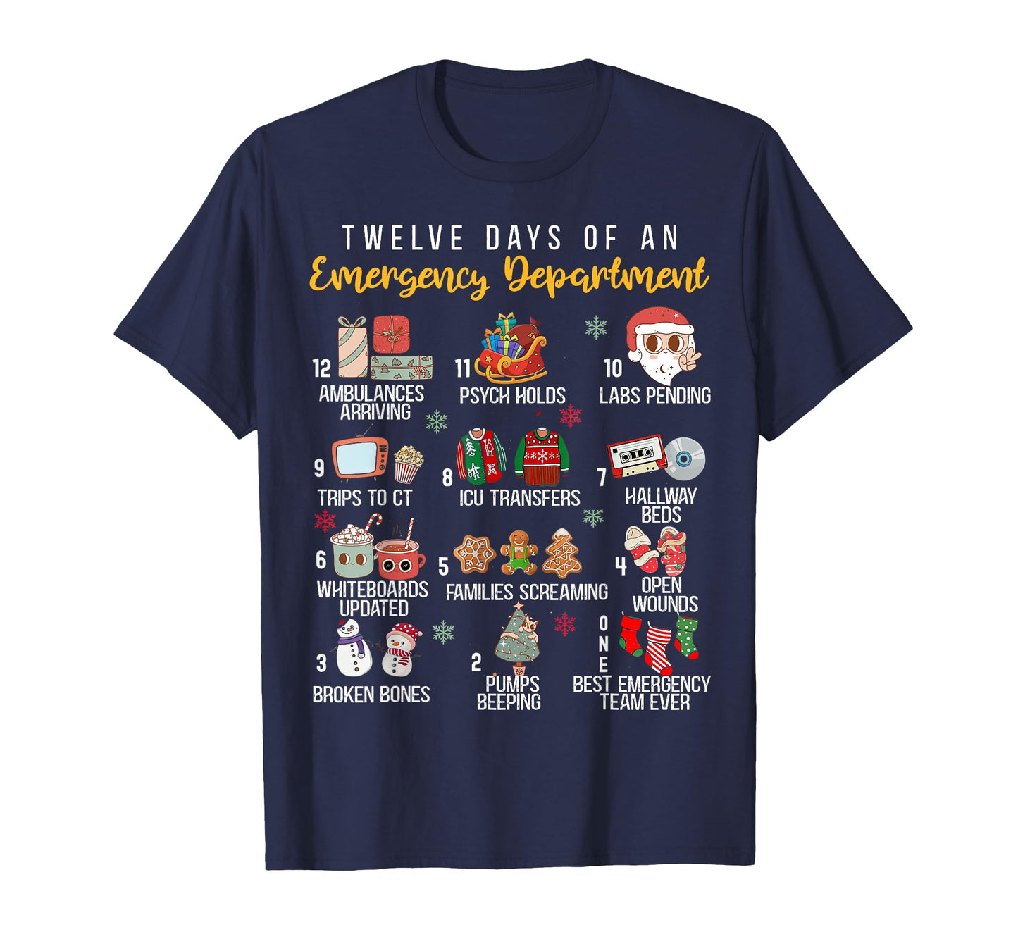 12 Days Of An Emergency Department, ER Nurse Christmas T-Shirt