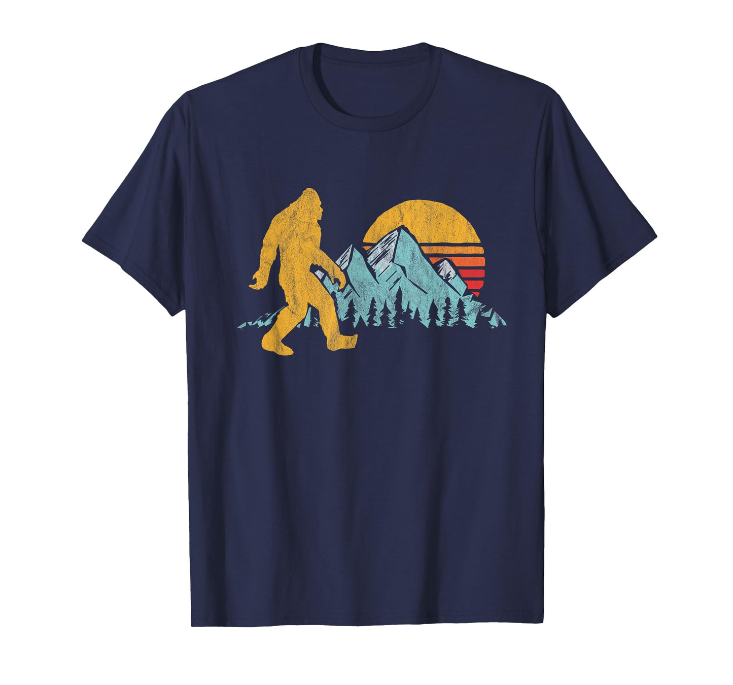 Retro Bigfoot Silhouette Mountain Sun Believe! Graphic T-Shirt