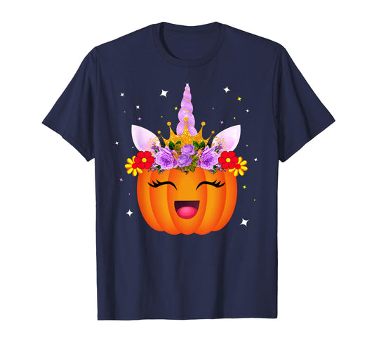 Girl Unicorn Pumpkin Halloween Unicorn Pumpkin Princess T-Shirt