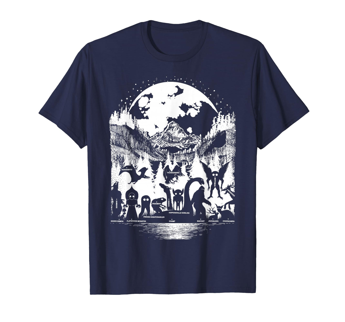 Cryptid Monsters Bigfoot Mothman Dogman Moon Cryptozoology T-Shirt